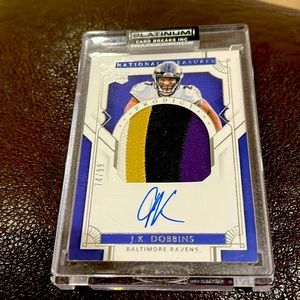J.K. Dobbins 2020 National Treasures Auto Patch #d 74/99 RC Ravens